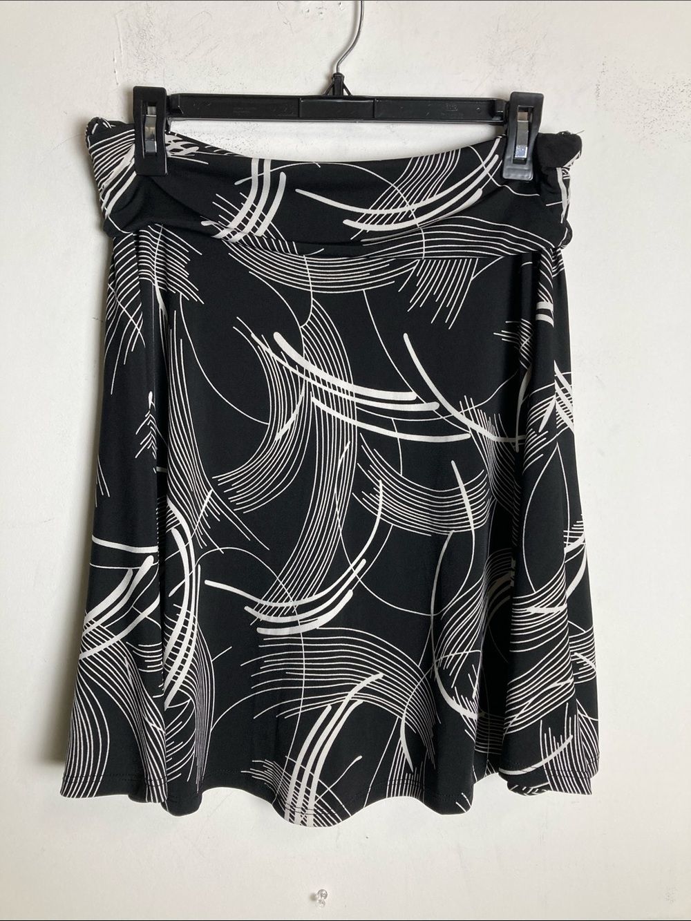 Maurices Black Skater Skirt with White Abstract Lines